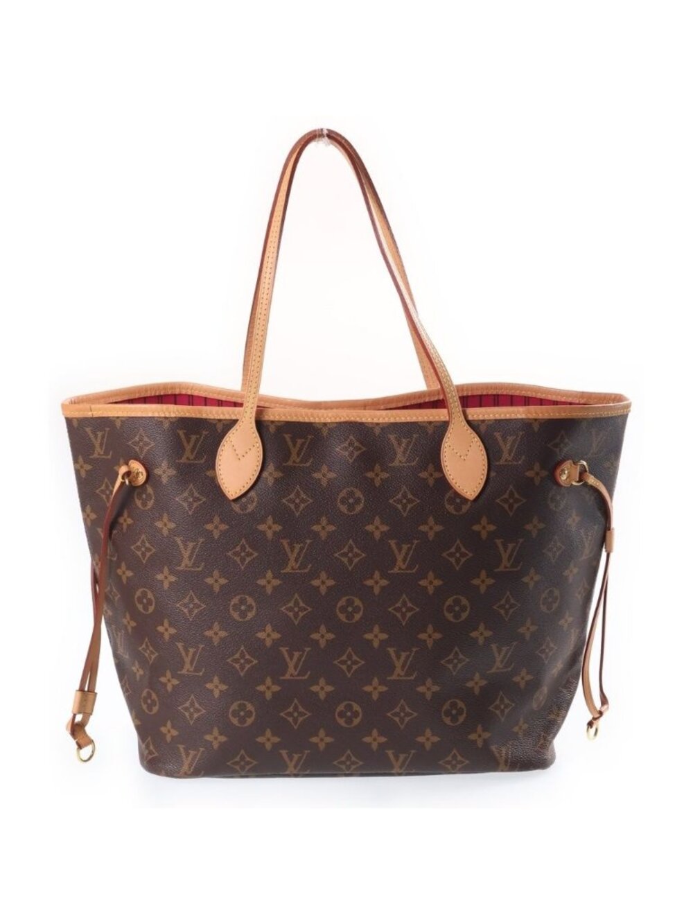 Louis Vuitton Monogram Neverfull MM Leather Tote Bag Brown